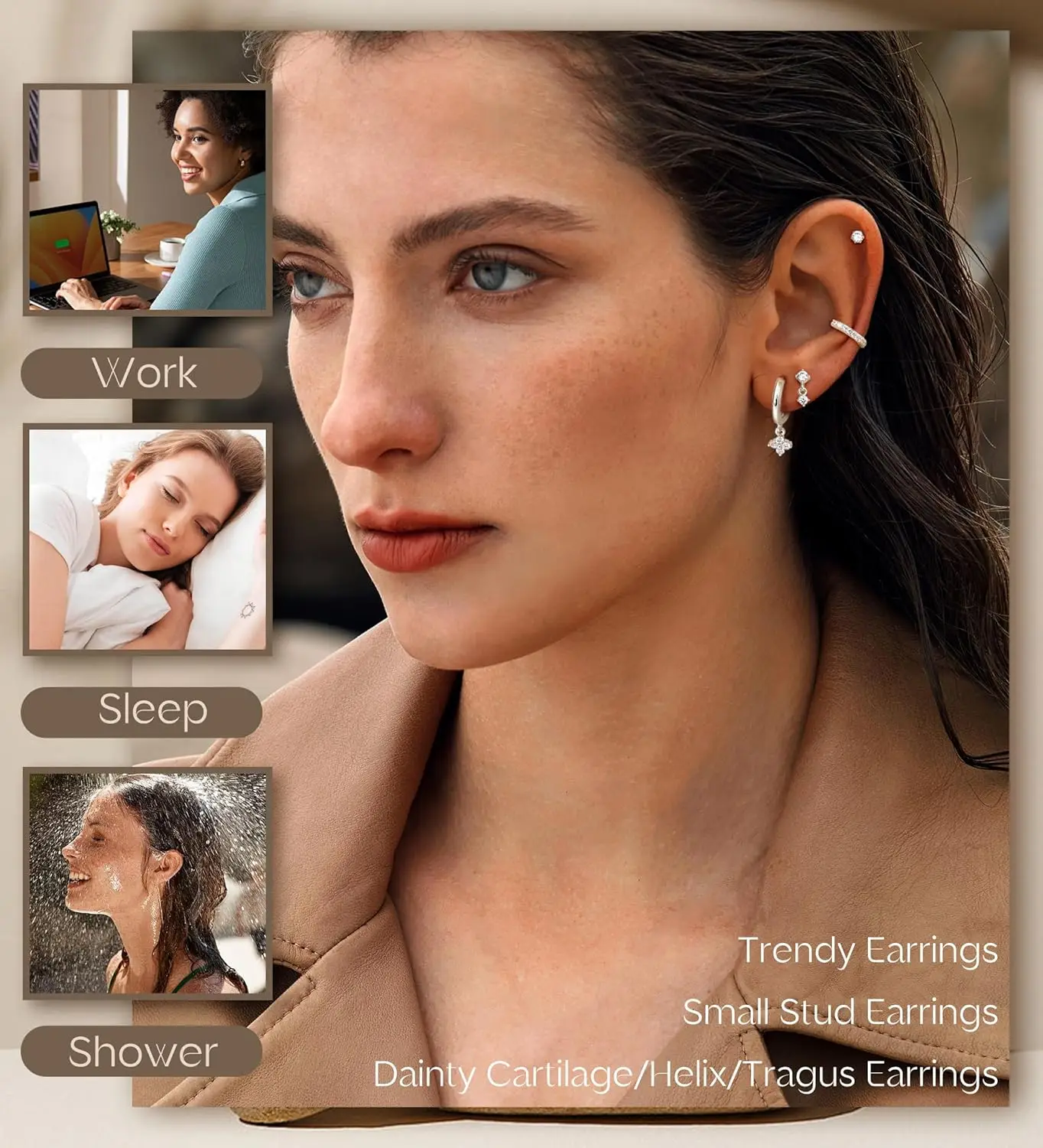 1pc Earrings for Sensitive Ears Surgical Stainless Steel Earrings for Women Dainty Flat Back Earring Stud Hoop Cartilage