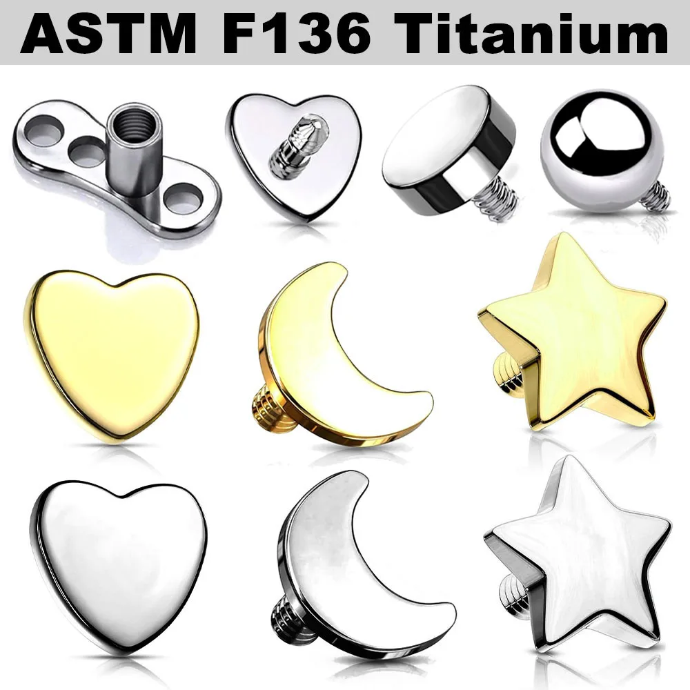 1Pc Titanium Dermal Anchor Tops Stars Heart Moon Shape Microdermoals Piercing Skin Anchor Skin Diver Implant Gioielli Per Il Corpo 16G