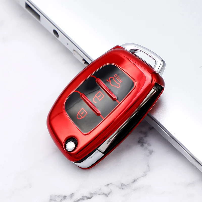 

Soft TPU Car Flip Key Case Cover Keychain for Hyundai I20 Elantra Solaris Sonata Santa Fe Sport Tucson Protector