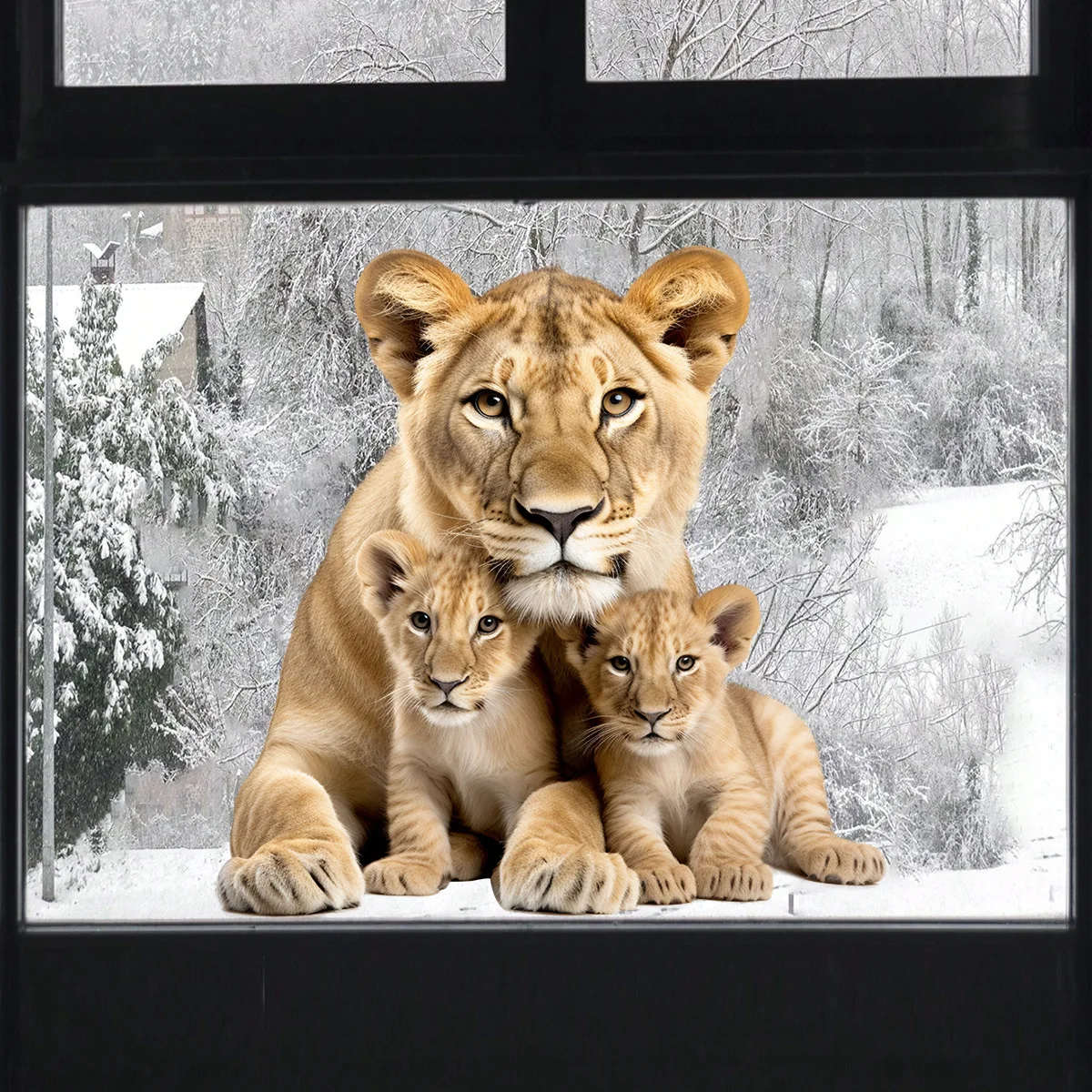 30*60cm Warm Lion Family Window Stickers Window Glass Electrostatic Stickers Double-sided Visual Decorative Wall Stickers Dj3043 2021 new household multifunctional glass wiper cleaning window wiper high rise double sided strong magnetic glass wiper artifact