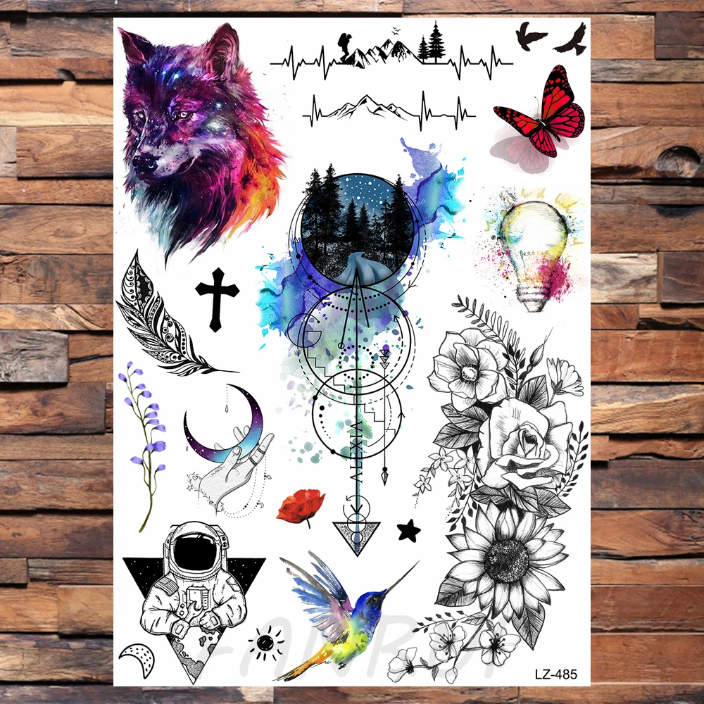 Watercolor Blue Unicorn Horse Temporary Tattoo Stickers for Women Men Body Art Arm Legs Fake Flash Water Transfer Tattoo ALZ-128