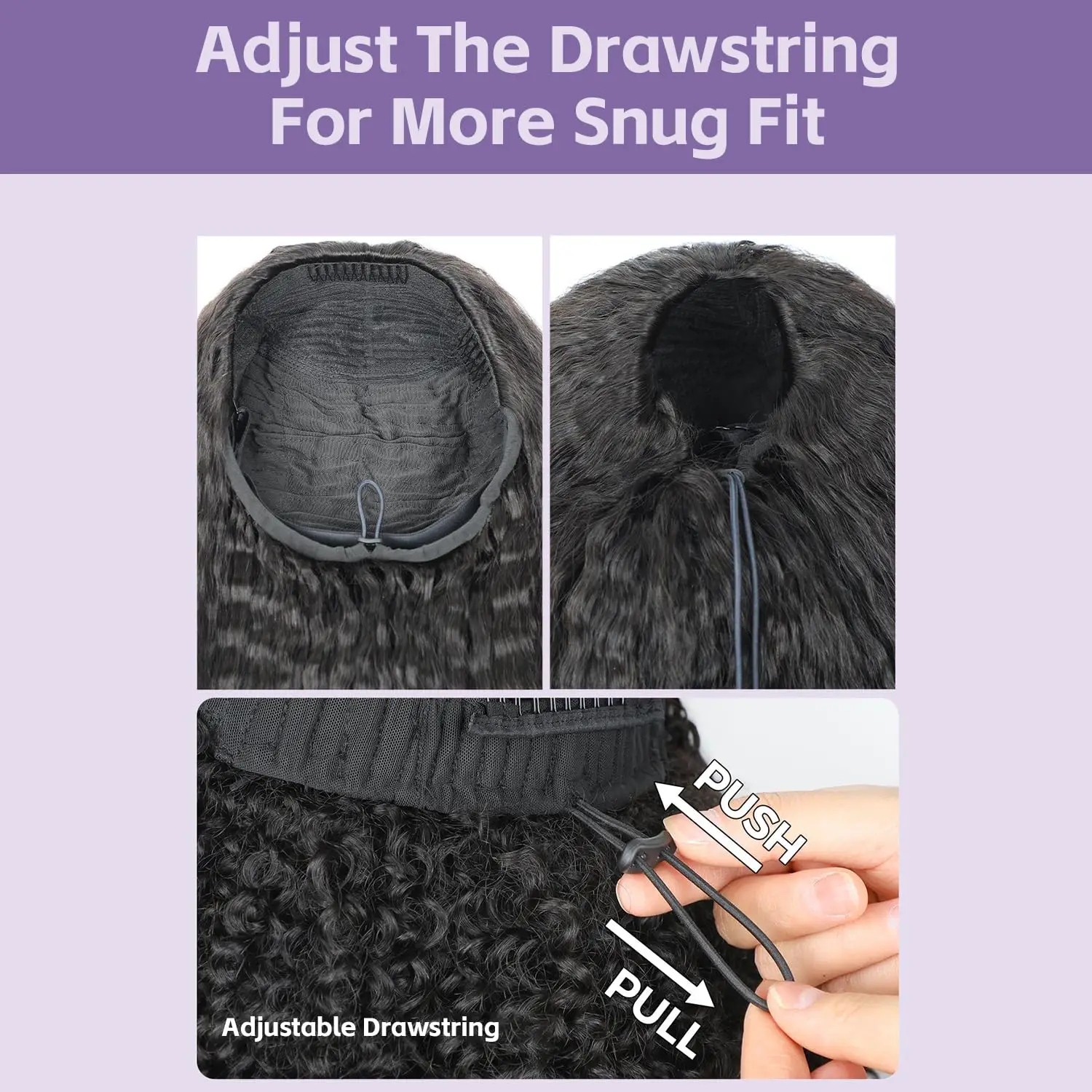 Kinky Straight Half Wig Human Hair Glueless Wig Human Hair Ready to Wear 3 IN 1 Half Wig Drawstring Yaki Glueless Half Wig