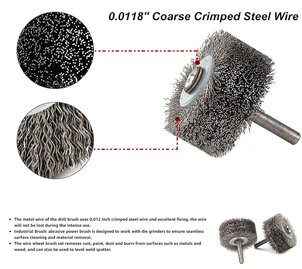 20000 RPM Stripping 1/4 in Mounted Stem Wide Face 0.0118'' Coarse Crimped Steel Wire Wheel for Paint Rust Removal SI FANG 2 Inch Wire Brush Wheel for Drill 