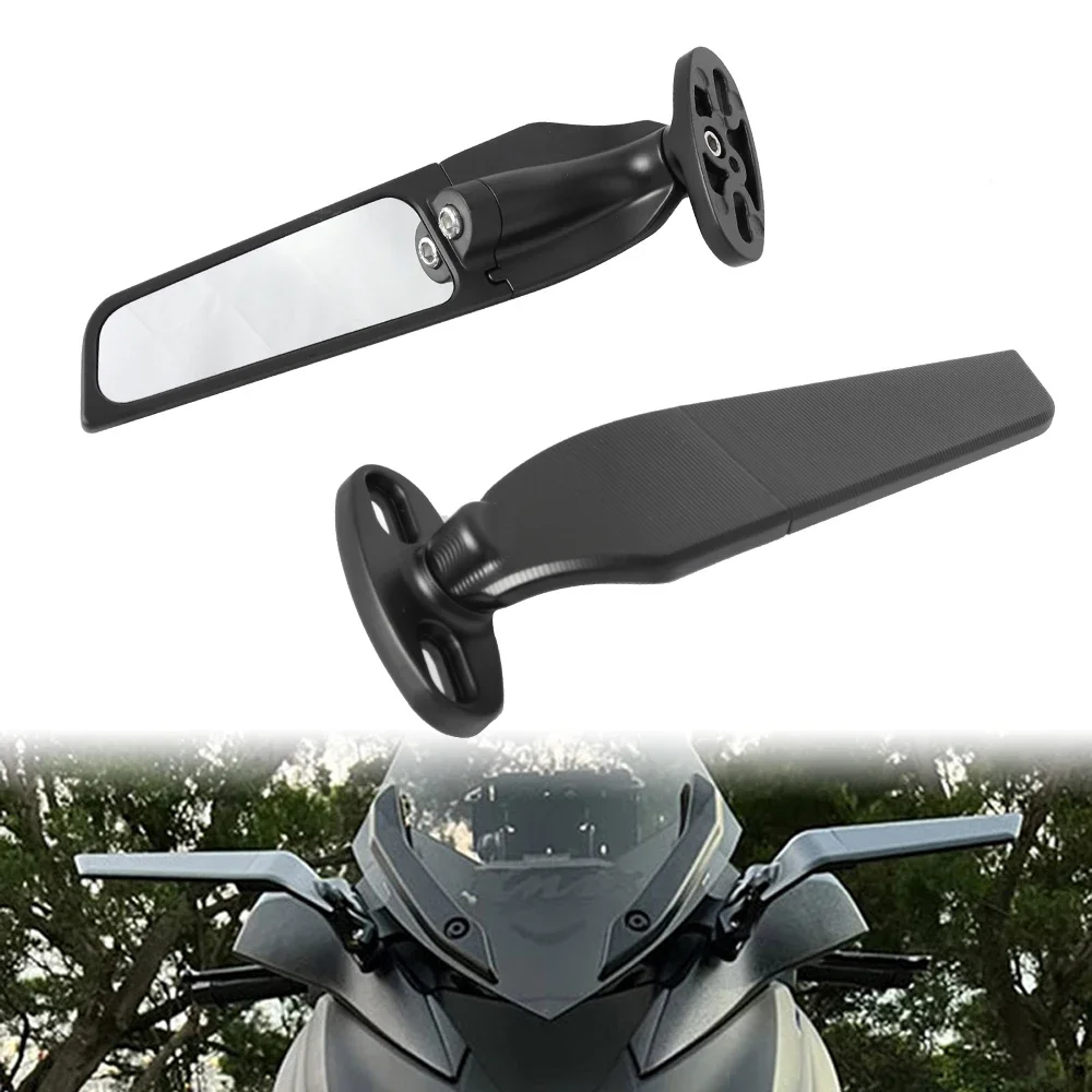 

For YAMAHA YZF R6 R1 R25 R3 R125 R15 2PCS Motorcycle Aluminum Adjustable Rotating Swivel Wind Wing Rear View Side Mirrors Black