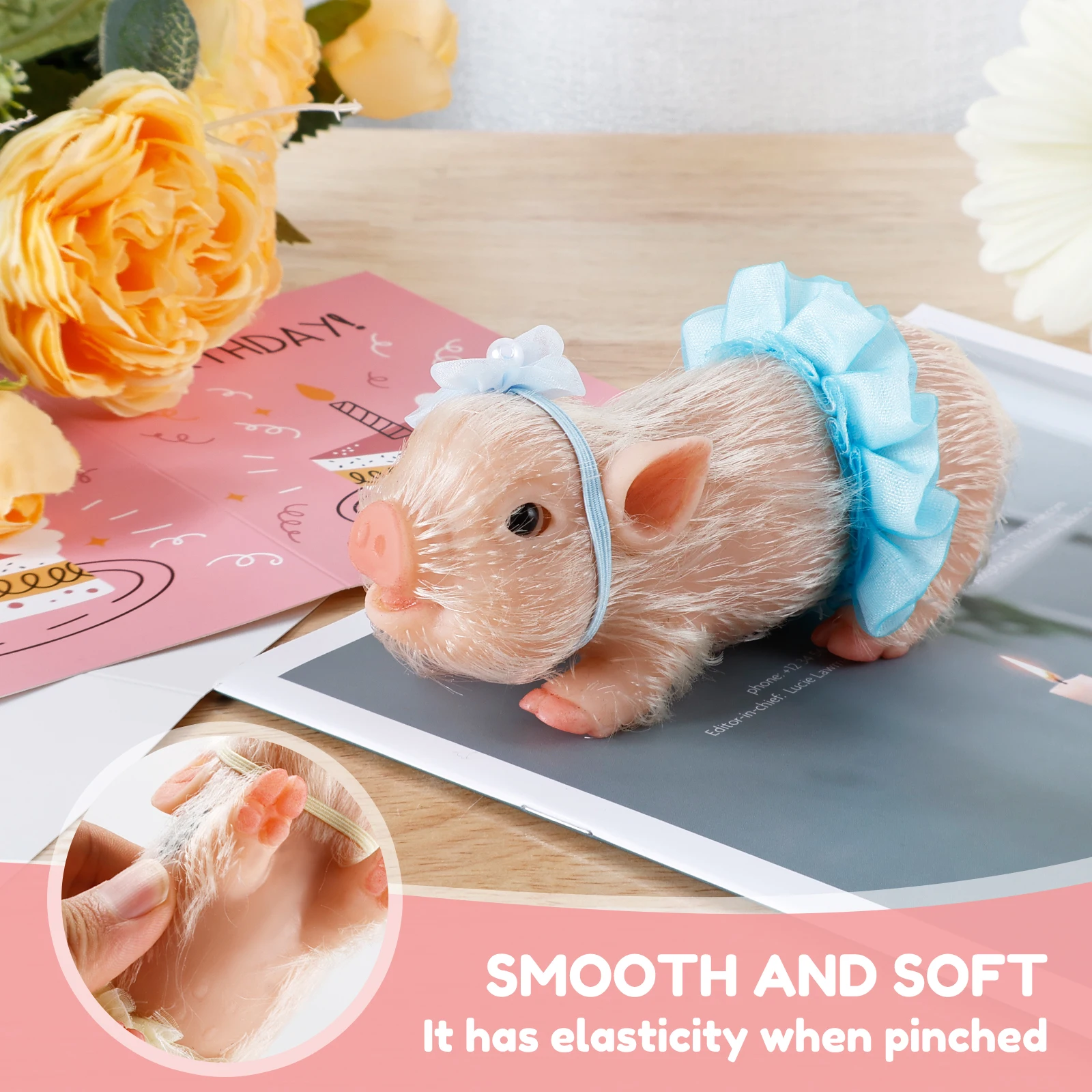 5In Silicone Pig Doll Toy Mini Soft Lifelike Silicone Pig Doll Cute Newborn Interesting Full Silicone Body Pig Toy with Clothes