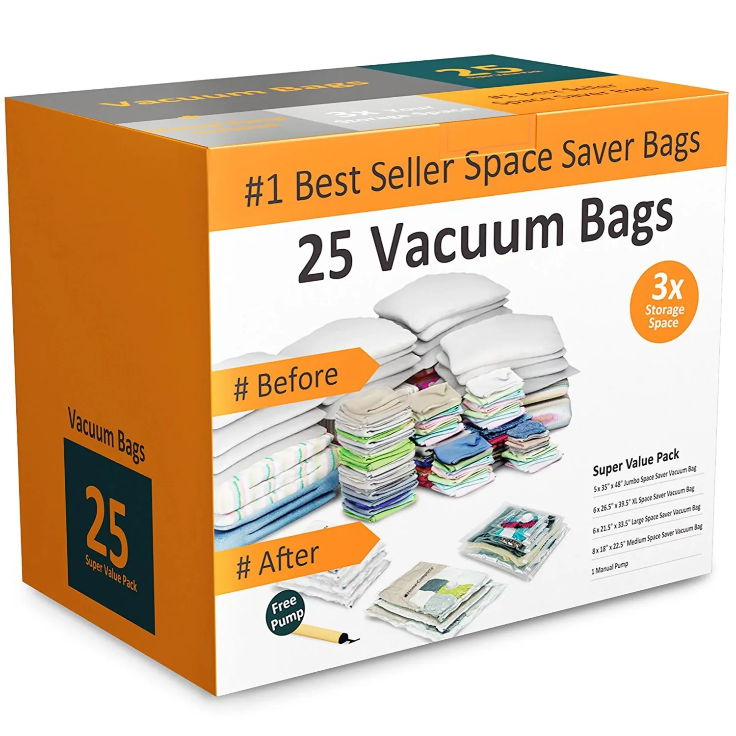 

Plastic Vacuum Storage Bags to Shrink Down Closet Clutter, Store and Organize Clothes (Set of 25)