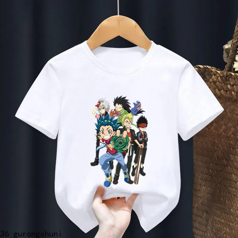 2024 Beyblade Burst Evolution Print Kids T Shirt Girls Summer Tops Baby Boys Clothes Cartoon Children Short Sleeve T-shirt 5