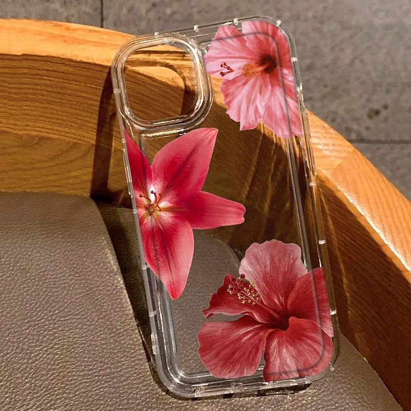 Cherry Flower Print Clear Case For iPhone 16 15 14 13 Pro Max 11 12 Mini X XR XS Max 7 8 Plus SE2 Stylish Shockproof Soft Cover 2