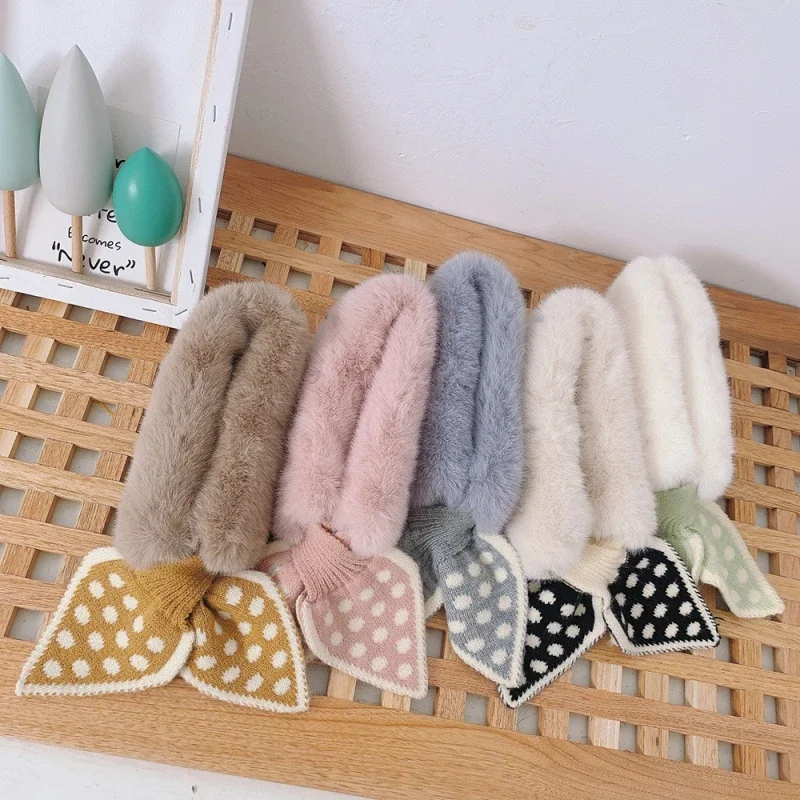Fashion Children Girl Artificial Leather Winter Sweet Scarf Plush Polka Dot Kids Korean Girl Knit Scarf For Baby