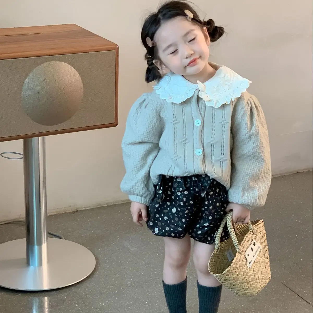 

23 Autumn Kids Girls Cute Shirts + Knit Sweaters + Shorts 3 Pcs Clothing Sets