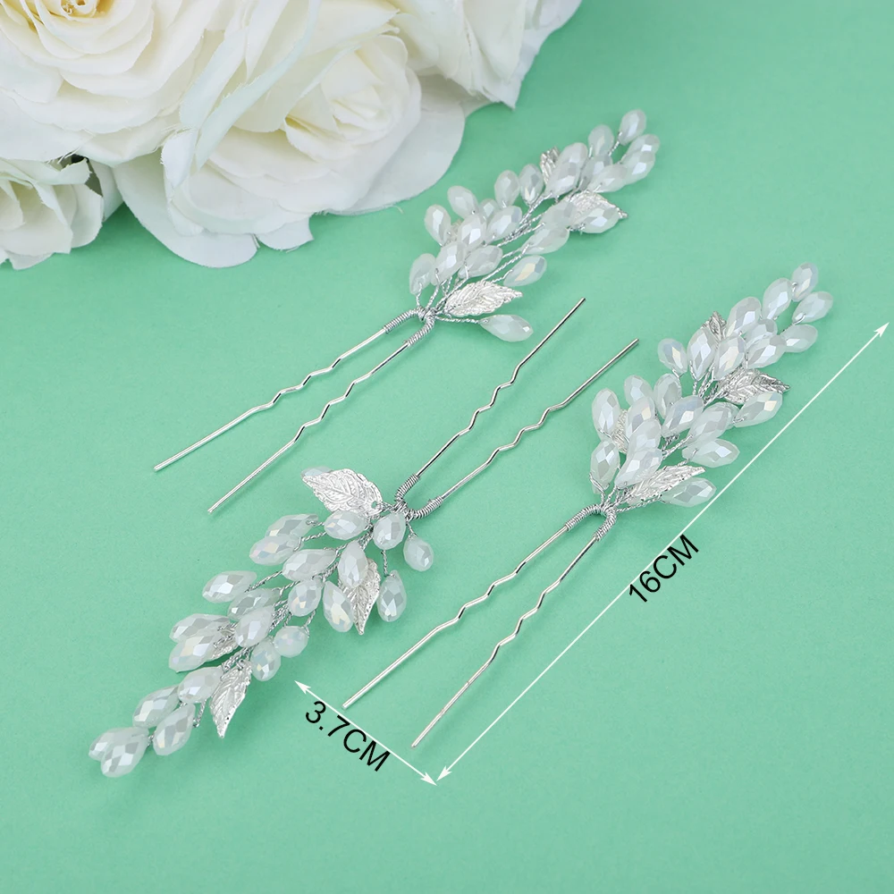Opal Rhinestones Hair Pins Wedding Head Jewelry Halloween Bridal Hair Accessories Leaves Headwear Women Girls Tiara