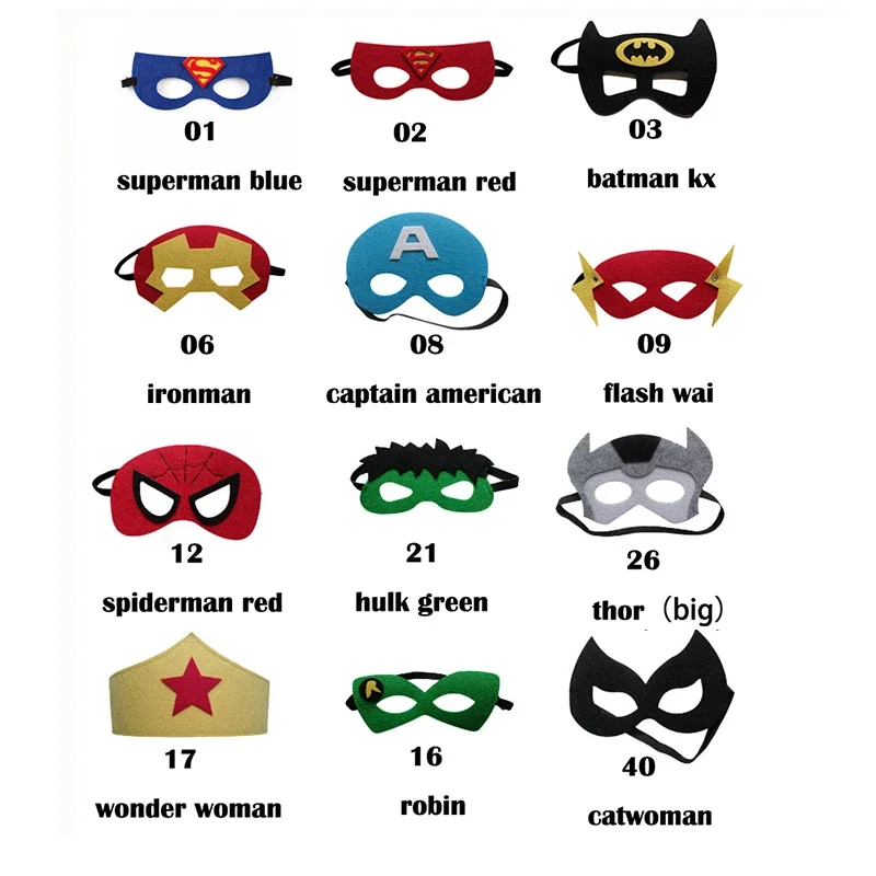 Face Mask 32pcs/kit Superhero Mask Cosplay Christmas Halloween Kids Adult Carnival Party Props Children's Birthday Masks Masquerade Gifts