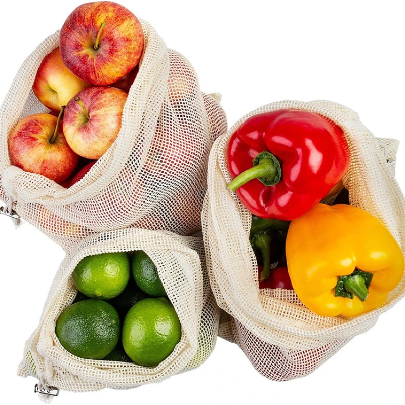 6 Sacchetti In Rete Di Cotone Per La Spesa - Riutilizzabili, Lavabili, Con Coulisse, Per Frutta E Verdura (3 Misure) - 4