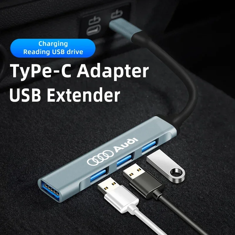 Car 4 Port USB HUB Type C Multi Splitter Adapter Accessories For Audi Quattro A3 A4 A6 A5 Q5 A1 Q7 Q3 Q2 Q8 A7 A8 TT