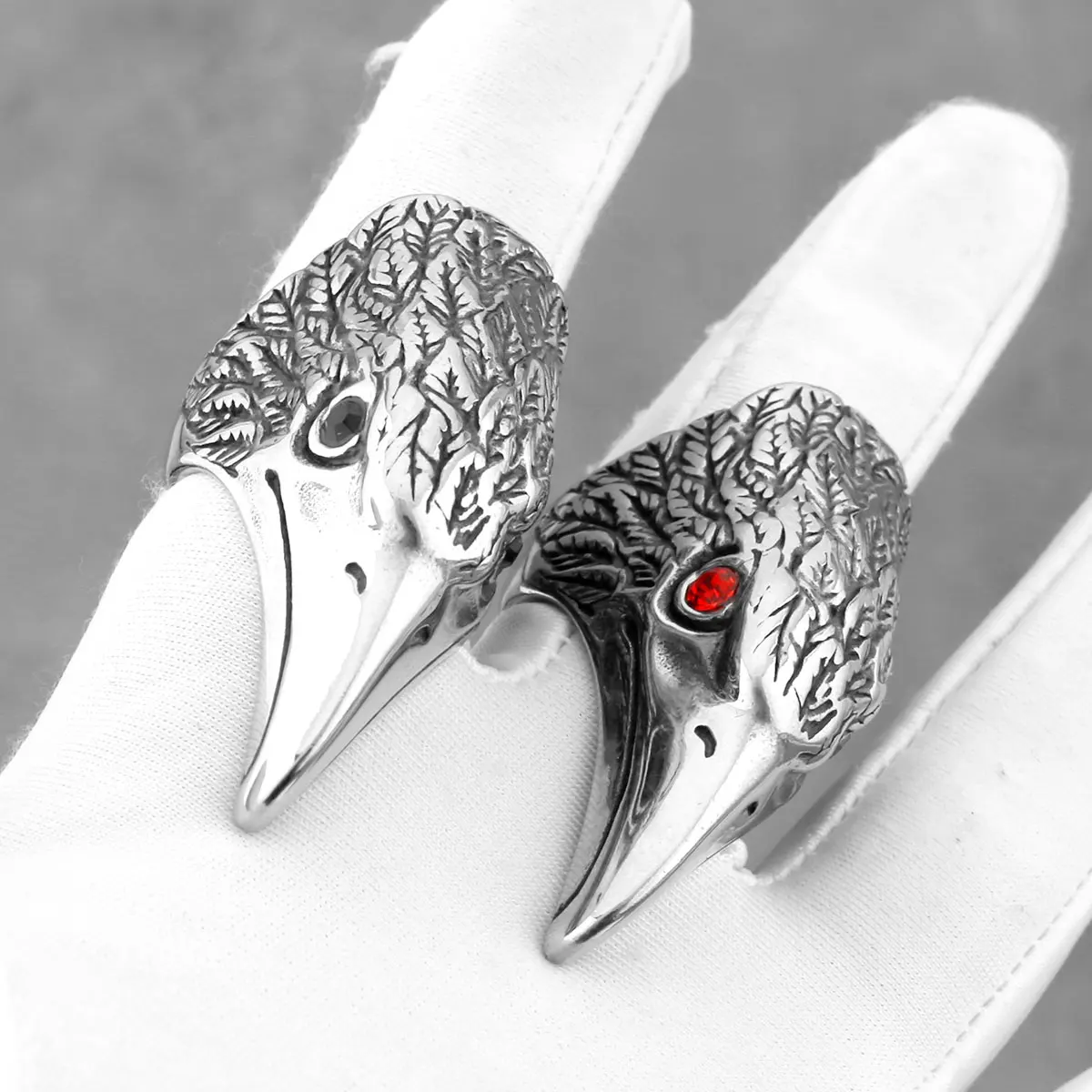 Stainless Steel Men Ring Vintage Hip Hop Raven Eagle Head