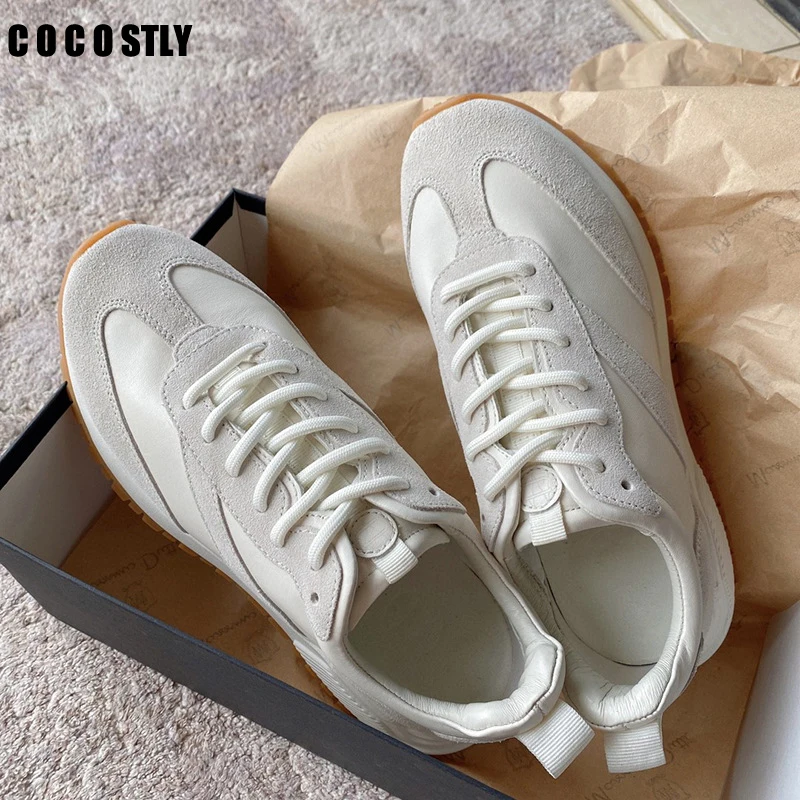 

Women Shoes White Splicing Striped Genuine Leather Casual Womens Sneakers Platform shoes sneakers zapatillas deportivas mujer