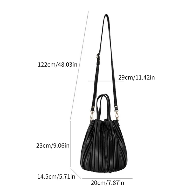 2023 PU Bucket Bag Handbag Crossbody Bag Versatile Pleated Shoulder Bag for Girl Women Large Capacity Vintage Tote Bag