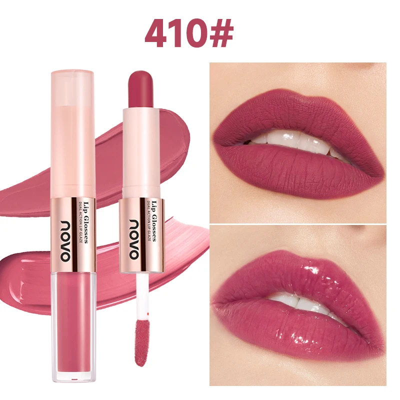 Batom e brilho labial 2 em 1 de ponta dupla - acabamento fosco e espelhado, bloqueio de cor de longa duração, fórmula nutritiva com óleo de semente 11