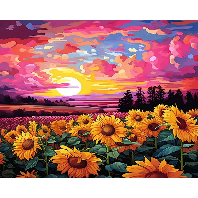 

GATYZTORY Sunset Картина с пейзажем по номерам для взрослых, подсолнечное масло, ручная роспись, акриловая ручная роспись, декоративный подарок