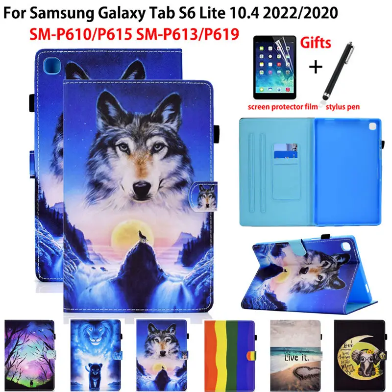 Per Samsung Galaxy Tab S6 Lite 2022 Custodia 10.4 Pollici Cartoon Lion Wolf Flip Stand Cover Tablet Per Funda Galaxy S6 Lite Case + Regalo