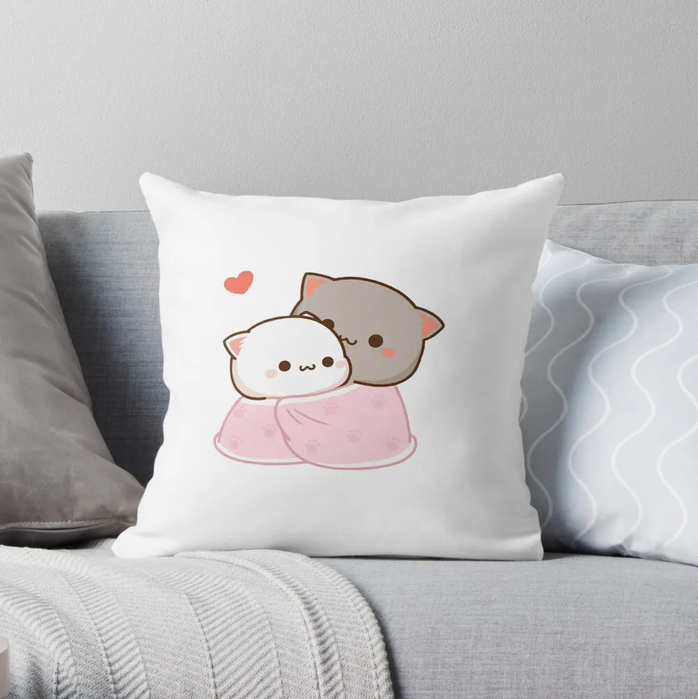 

Peach and Goma Cuddling - Mochi Peach Cat Throw Pillow sofas covers Cushions