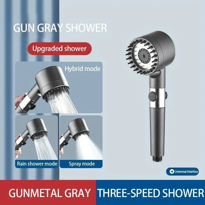 High-pressure shower head with massage brush filter 3 modes adjustable water spray Rain shower faucet Bathroom accessories 3