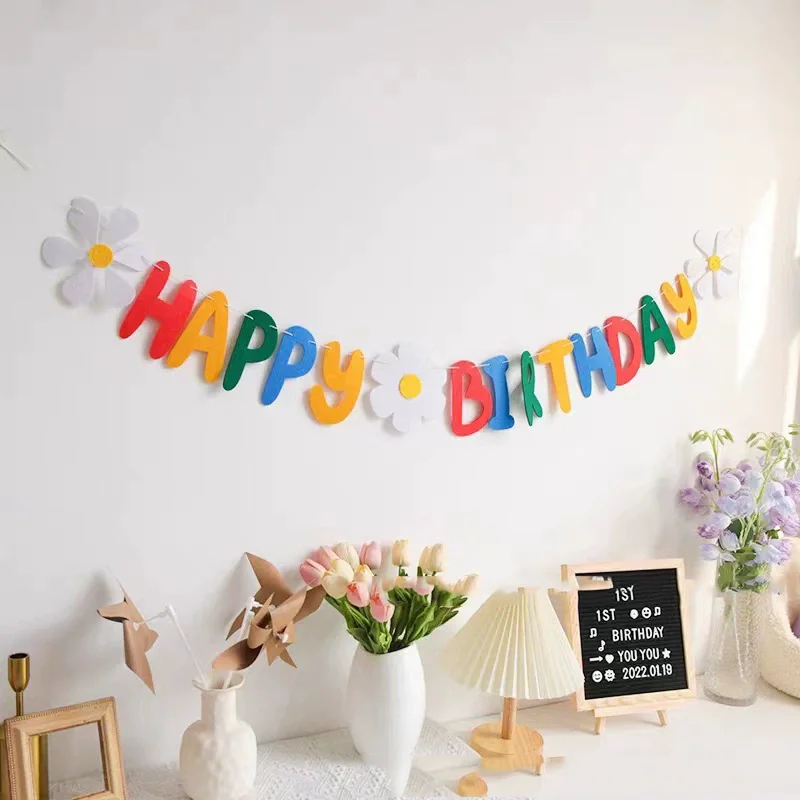 Banner für Geburtstagsparty, Blumenquasten, für die Raumdekoration zu Hause, Kindergirlande, alles Gute zum Geburtstag – Detail 1