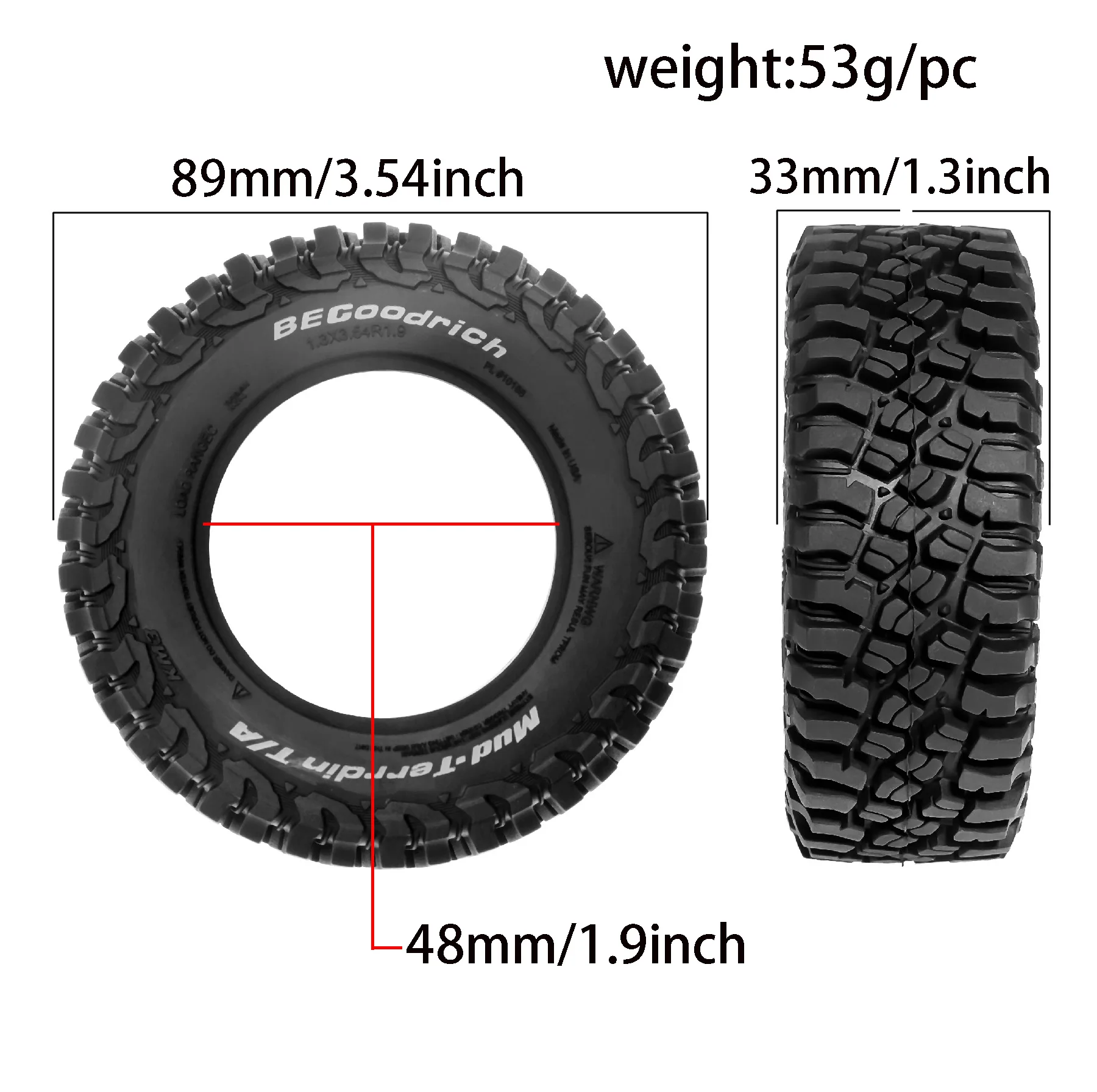 Pneus RC Rock Crawler 1.9 pouces fixés sur un essieu de crawler 1/10