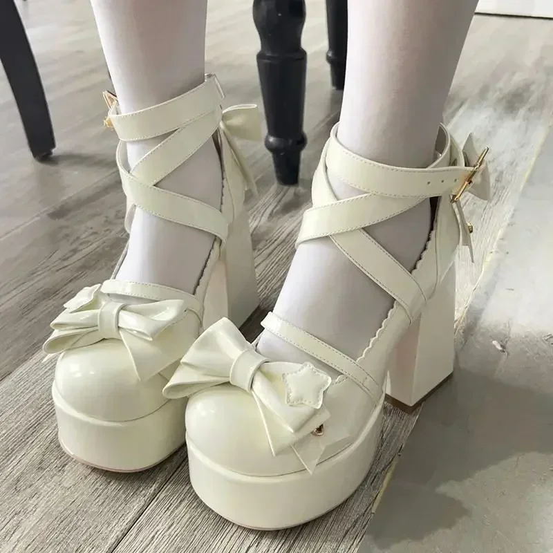 2024 Hot New Mary Jane Small Leather Shoes Lolita Shoes with Skirt Princess Style Cute Round Head with Bow 3