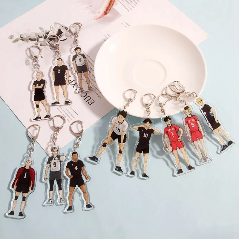 1pcs Haikyuu!! Hinata Shoyo Kageyama Tobio Sugawara Koushi Tanaka Ryunosuke Anime Velloyball Boy Keyrings