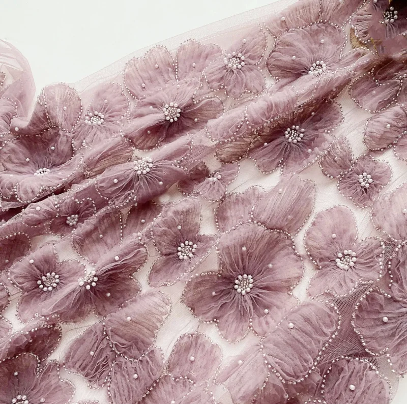 Tessuto in pizzo africano ricamato nigeriano pizzo tessuto da sposa francese tulle pizzo tessuto per festa di nozze tessuto 5 metri (colore : ROSE ROD, dimensioni: 5 YARDS