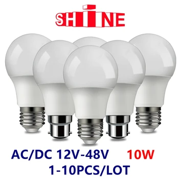 1-10 개/묶음 DC/AC 12 V-48V LED 전구 E27 B22 램프 10W Bombilla 태양광 Led 전구 12 볼트 저전압 램프 조명