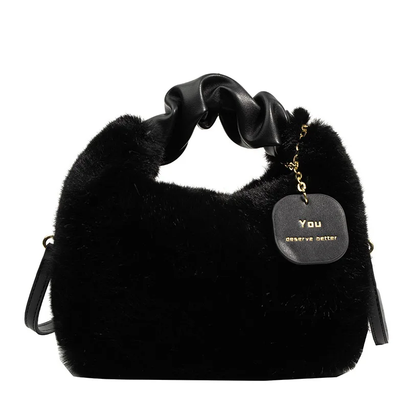 Plush Shoulder Bags For Femme Soft Winter Ladies Purse Handbag Cute Fashion Female Party Underarm Bag Travel Messenger Purse