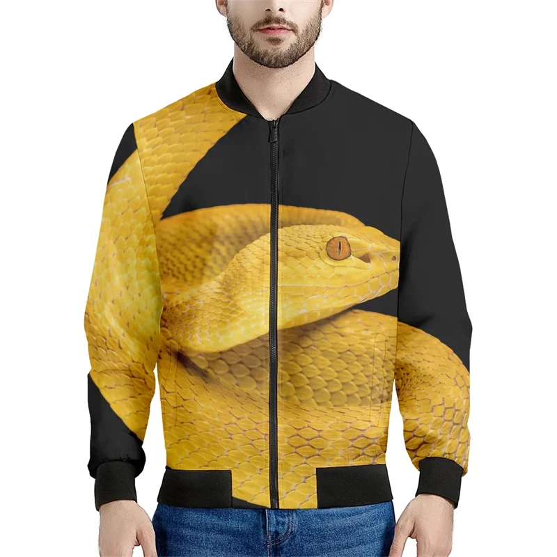 thumbnail image 1 of Chaqueta deportiva con estampado 3D de serpiente de terror para primavera y otoño de 2024, chaqueta de estilo aviador con cuello alto para uso diario, ropa de calle, tops con cremallera, 1 of 5