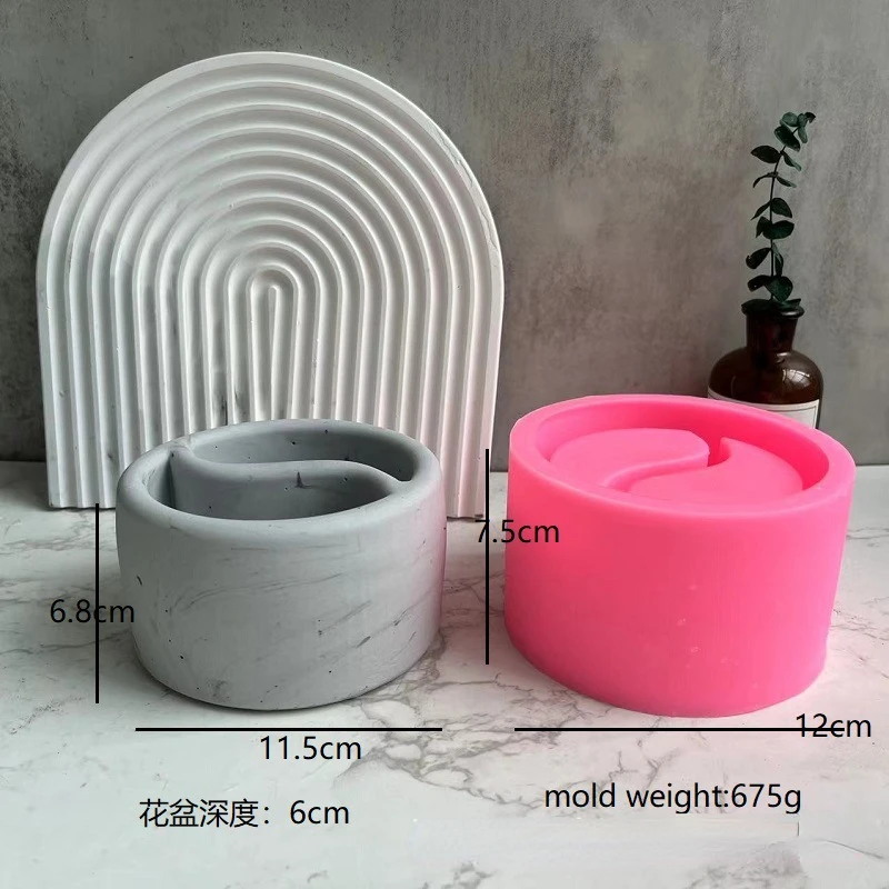 Tai Chi Bagua Flower Pot DIY Silicone Mold Circular Wax Pot Gypsum Concrete Making Tool Silicone Mold