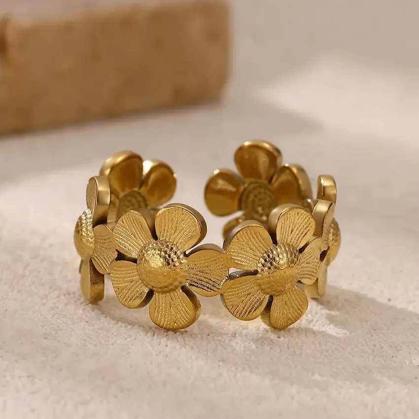 Stainless Steel Flower Rings for Women