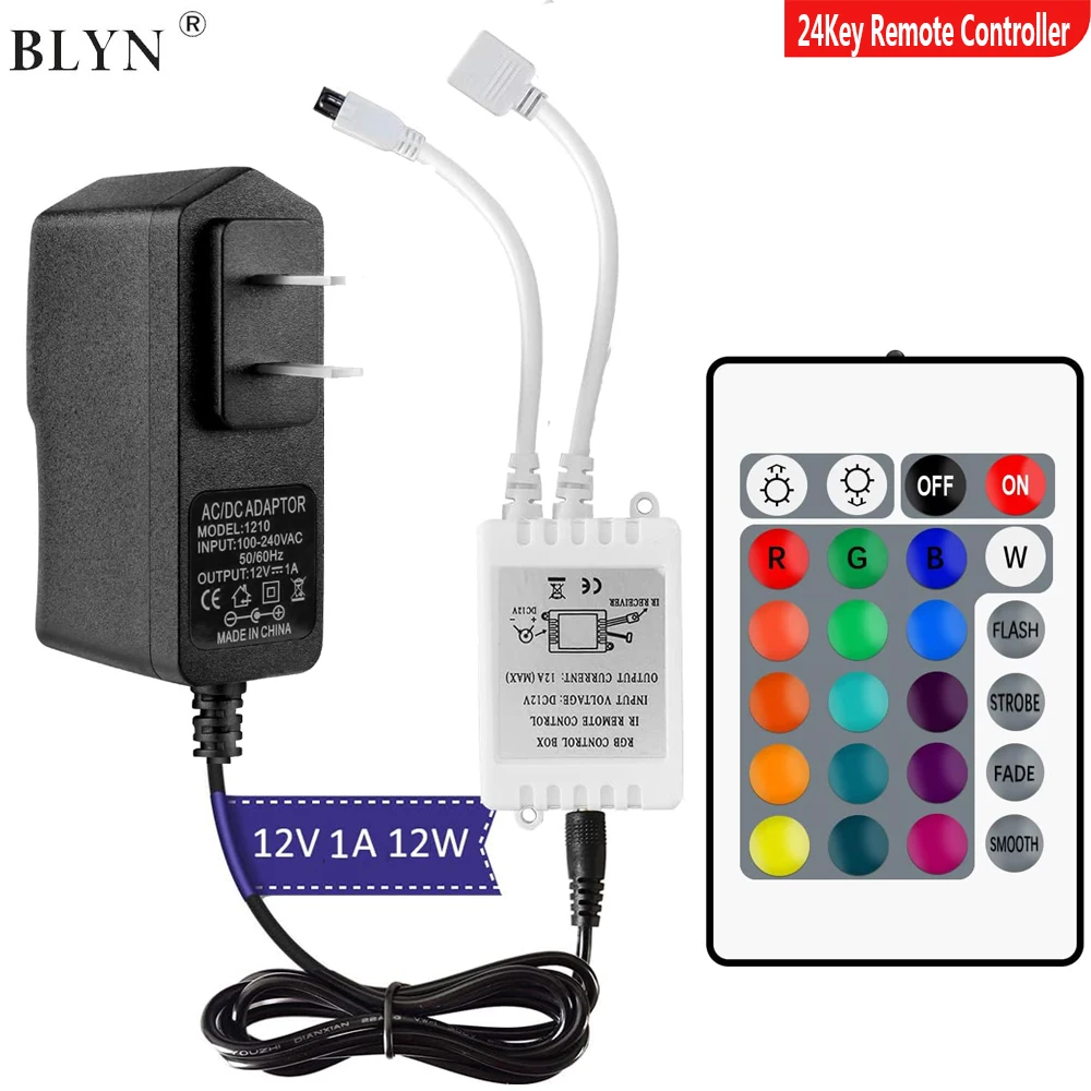ตัวเลือกสินค้า DC12V 1A 12W อะแดปเตอร์ LED แหล่งจ่ายไฟพร้อม 44/24 คีย์ IR รีโมทคอนโทรล RGB สำหรับ 5M 2835 5050 ยืดหยุ่น RGB ไฟแถบ LED