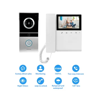 720P Video Doorbell 4.3‘’ Color  Screen Home Intercom Kits for RFID Access Control System Villa 1