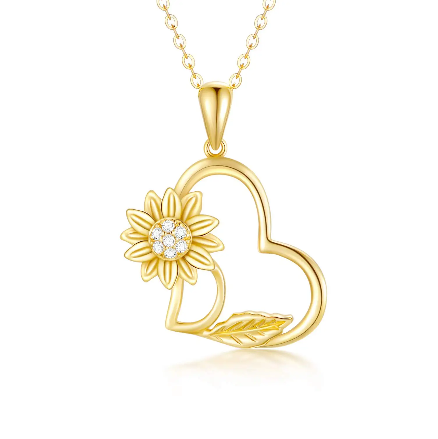 

YFN 14k Gold Sunflower Heart Necklace for Women Real Gold Love Fine Jewelry Gifts for Wife Girlfriend Present for Women