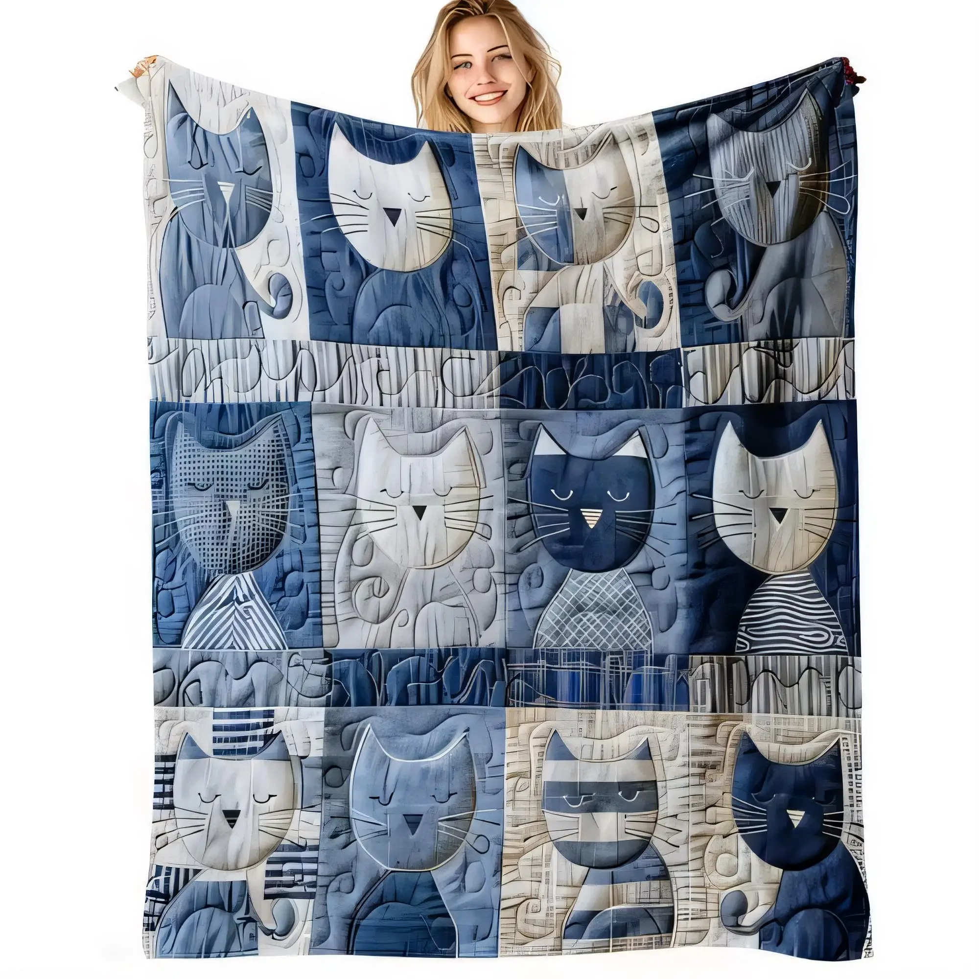 שמיכת חתול קרטון מרהיבה רכה וצבעונית לספה או למיטה, מצעים קלים ונוחים עם עיצובים ייחודיים של חתולים