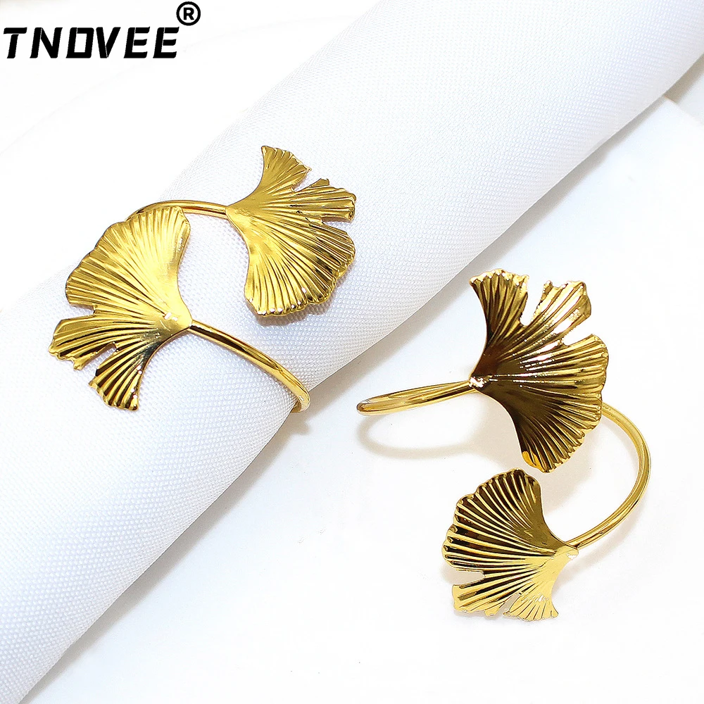 

12Pcs Ginkgo Leaf Napkin Rings Gold Napkin Buckle for Easter Mother's Day Dinner Wedding Party Daily Use Table Decoration ERL50