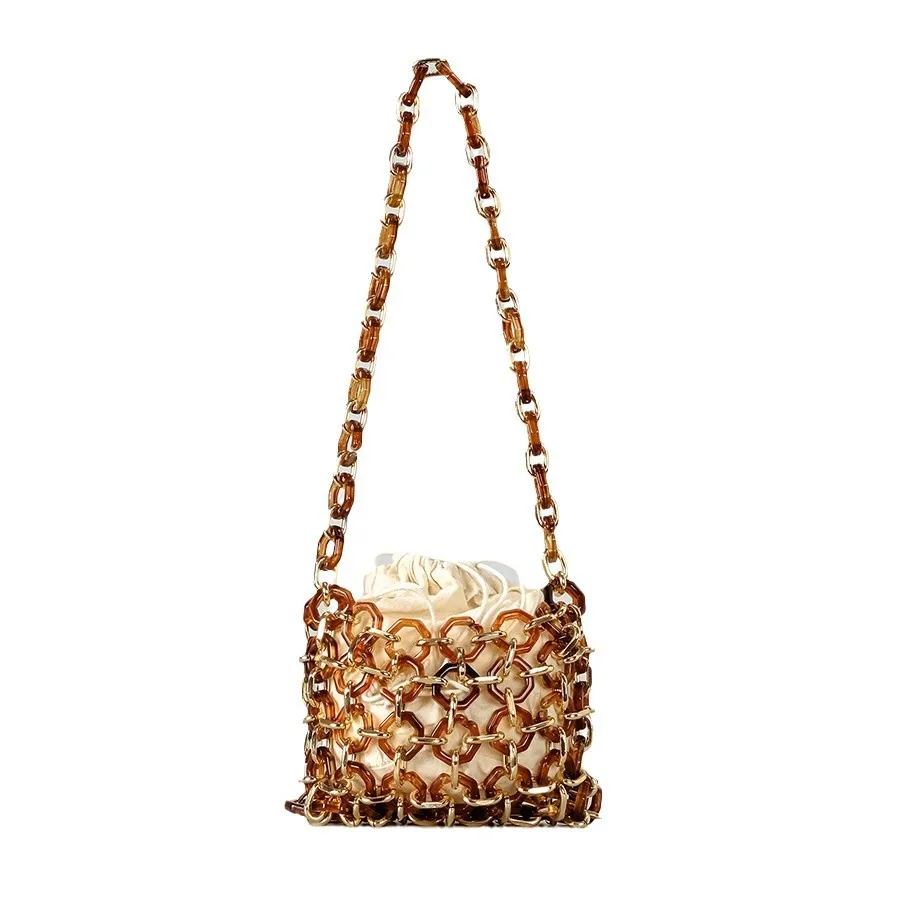 Crystal Bead Bags Customized Fashion Handmade Acrylic Woven Flap Women's Shoulder Bags Summer Handbag Purse Wedding Party