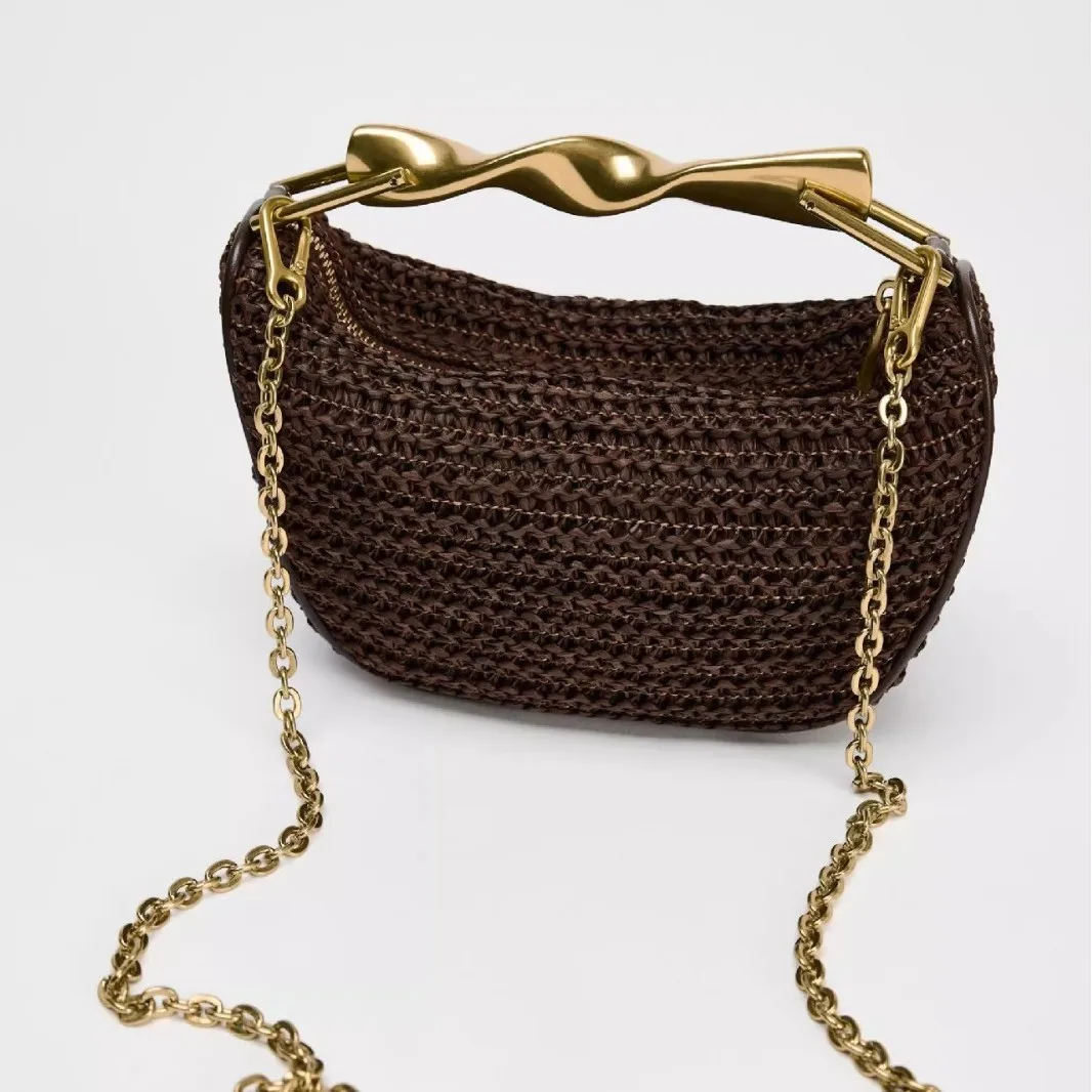 Summer Rattan Half-Moon Beach Straw Shoulder Bags Women's Straw Bucket Bag Purse Woven Straw Handbags Casual Tote Crossbody Bag