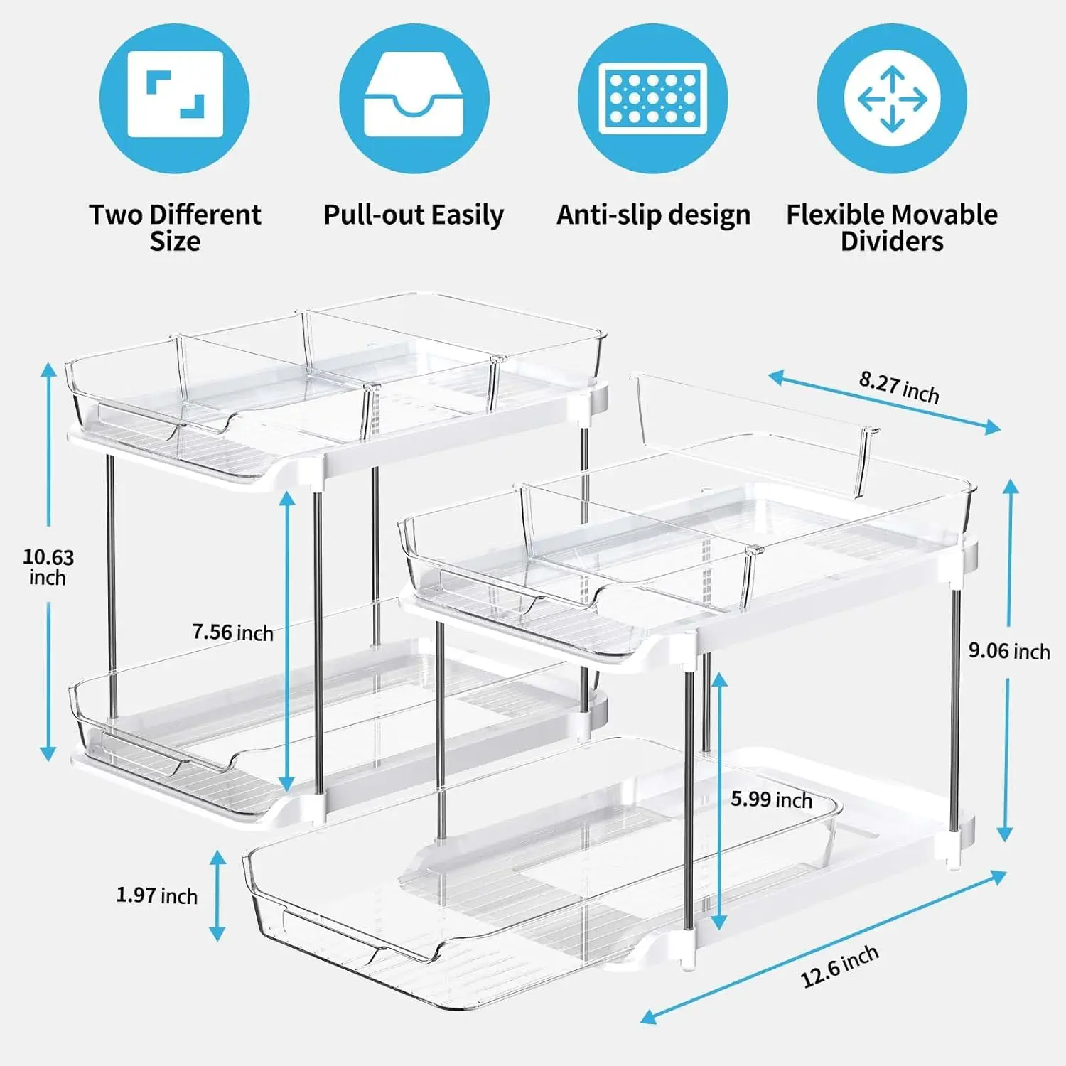  Delamu 2 Sets of 2-Tier Multi-Purpose Bathroom Under Sink  Organizers and Storage, Stackable Kitchen Pantry Organization, Pull Out  Medicine Cabinet Organizer with 8 Movable Dividers