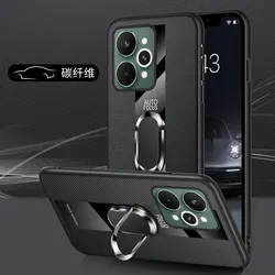 Leather Skin - Friendly Anti - Drop Stand Case in Business Style for Realme 15 (Carbon Fiber Black)