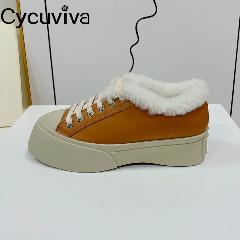 

Hot Platform Winter Women Fur Shoes Lace Up Wool Warm Flat Casual Shoes Ladies Horsehair Brand Loafers Women Sneakers