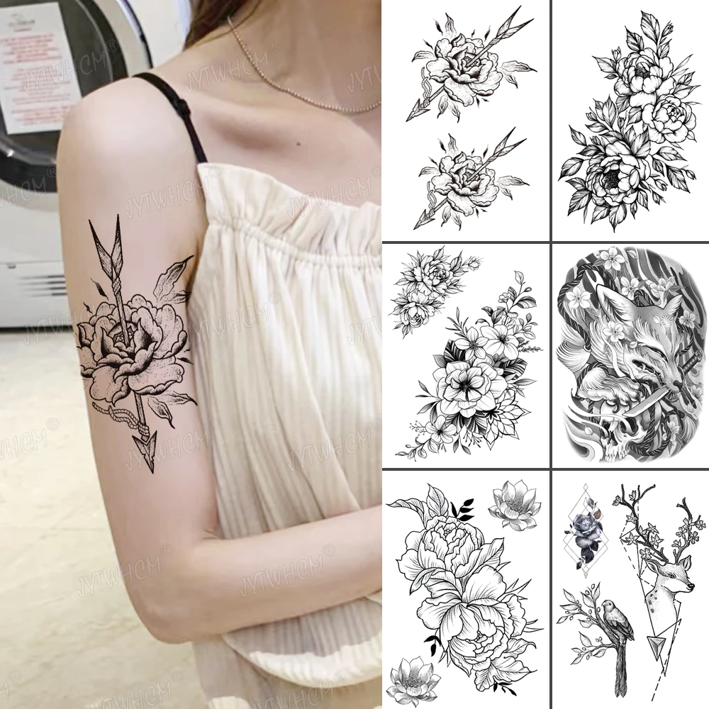 

Stickers Festival Tattoo Temporary Waterproof Fake Tatto Women Sexy Flower Girl Butterfly Cross Body Arm Sleeve Chest Fake Totem