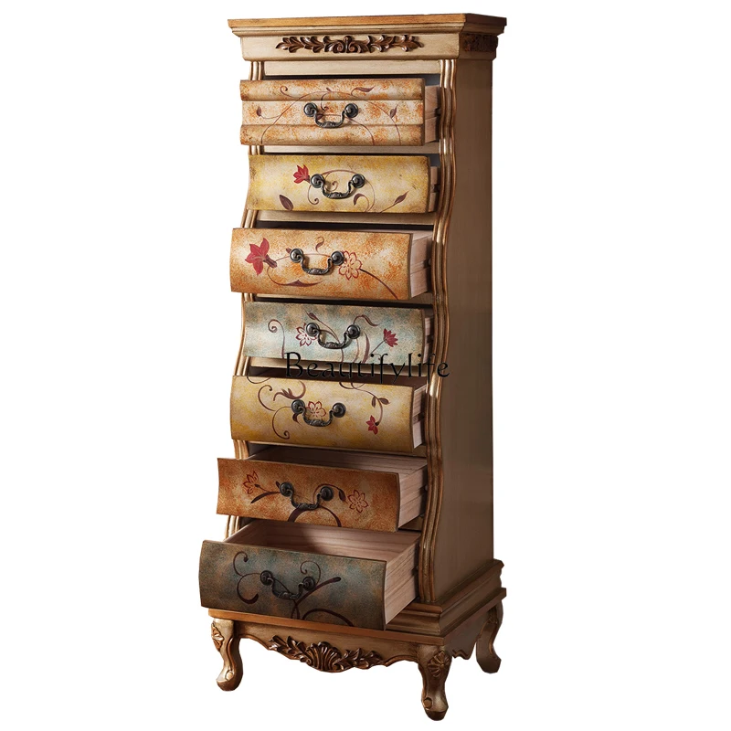 

Винтажный Состаренный многослойный настенный шкаф из массива дерева с рисунком в американском стиле, боковой шкаф