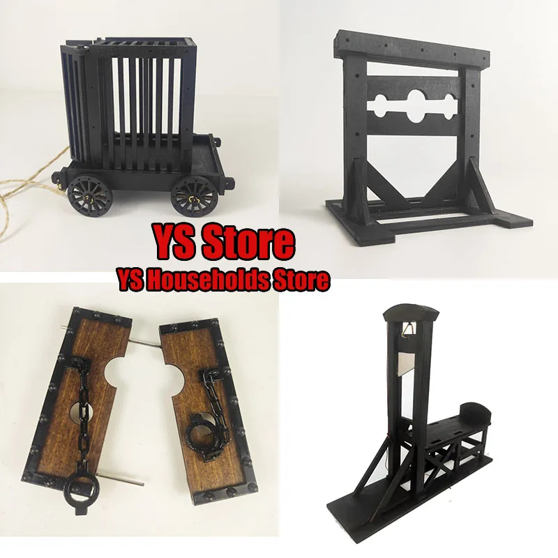 

Multi Styles 1/18 Soldier Wooden Prison Cage Neck Hand Shackle French Guillotine Coffin Model Toys Scene Accessory DIY Cosplay