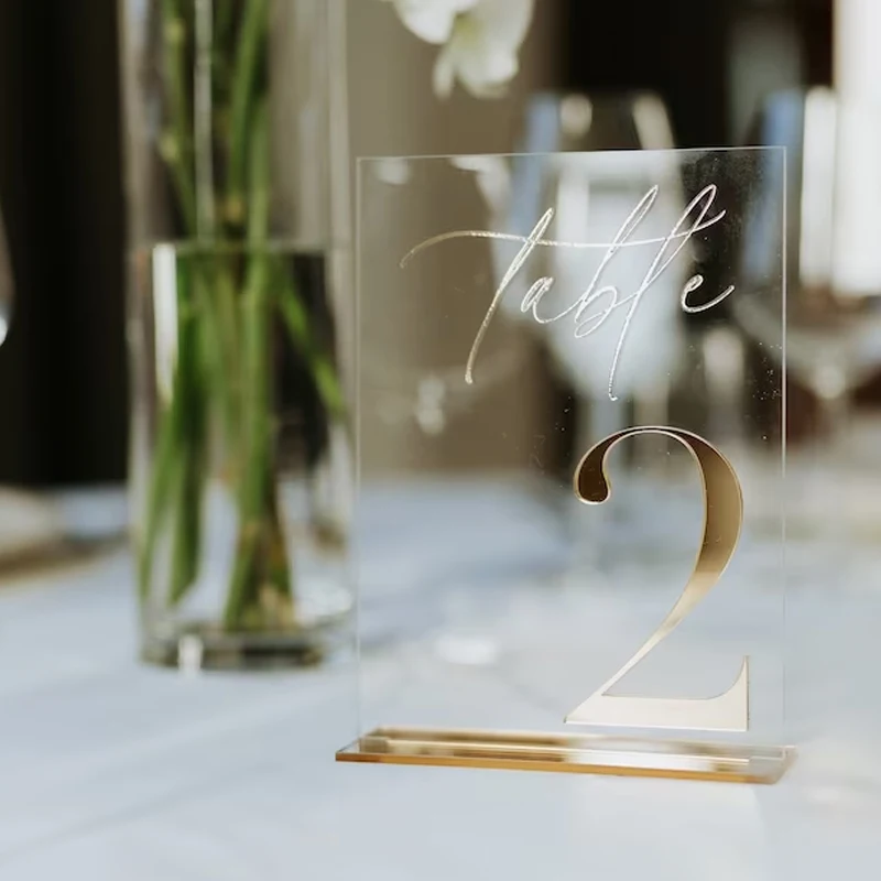 3D Gold Table Numbers,Clear Acrylic with Gold Number Signs,Wedding Table Numbers,Table Sign with Base,Plexiglass Acrylic Decor